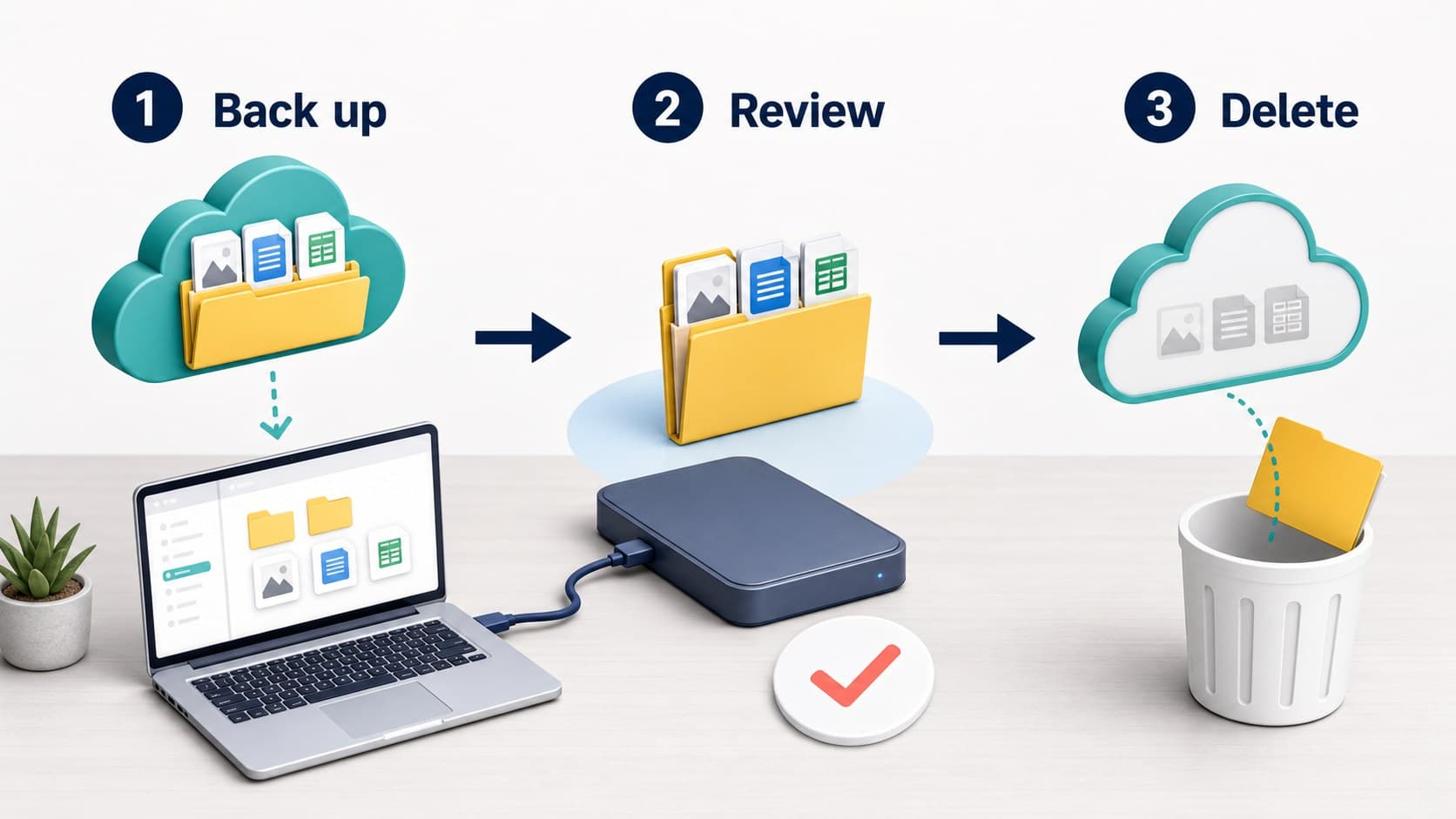 Backup review delete workflow for cloud storage