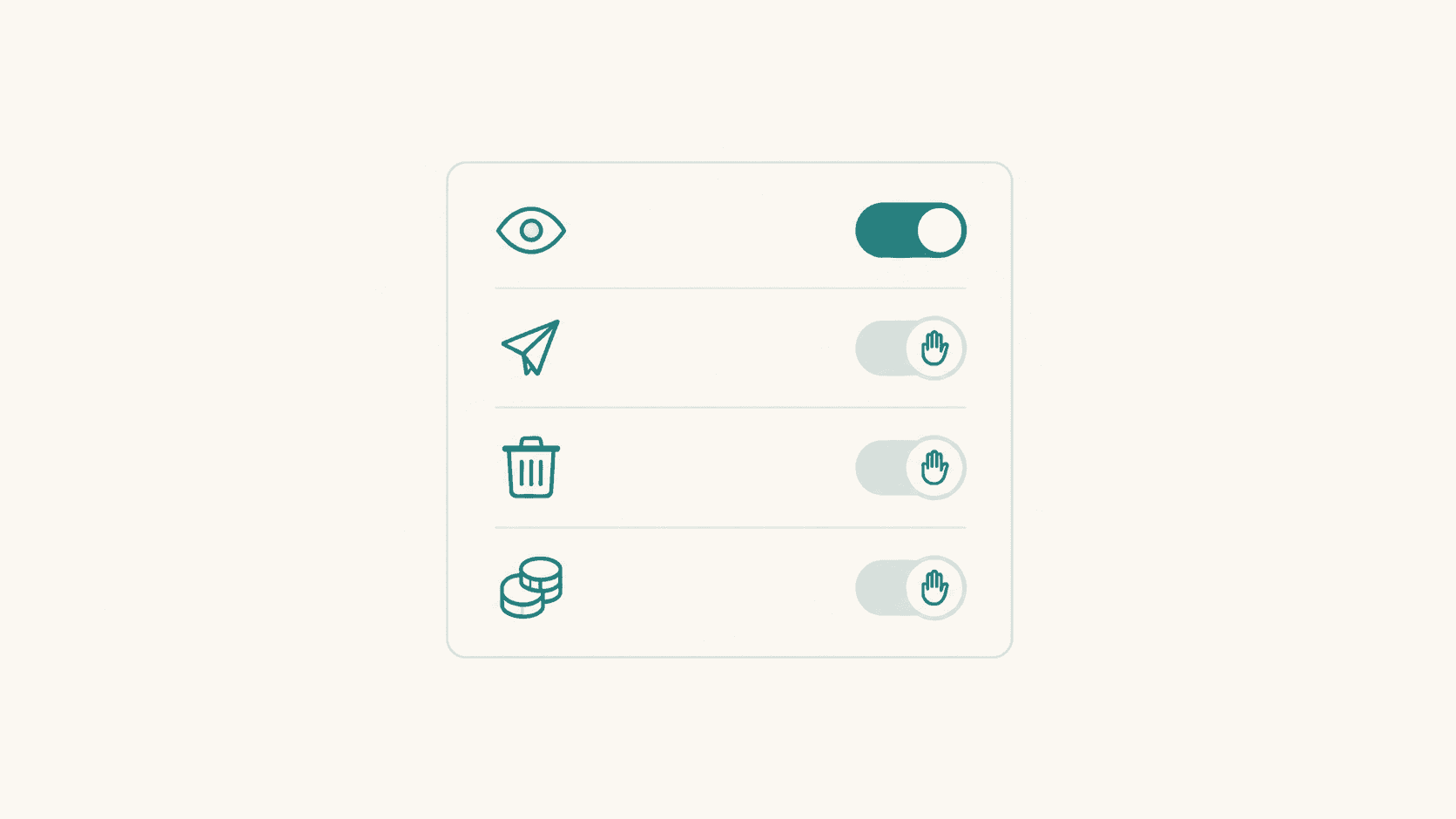 Permission switches with one set to ask before acting