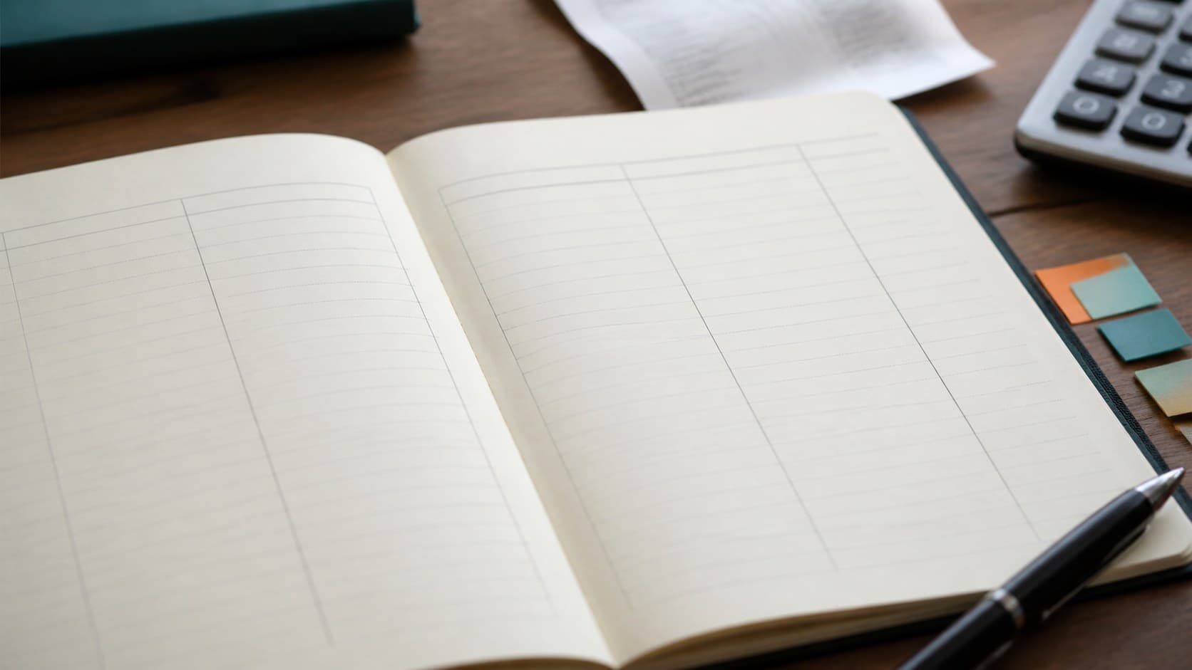 Blank decision log notebook layout