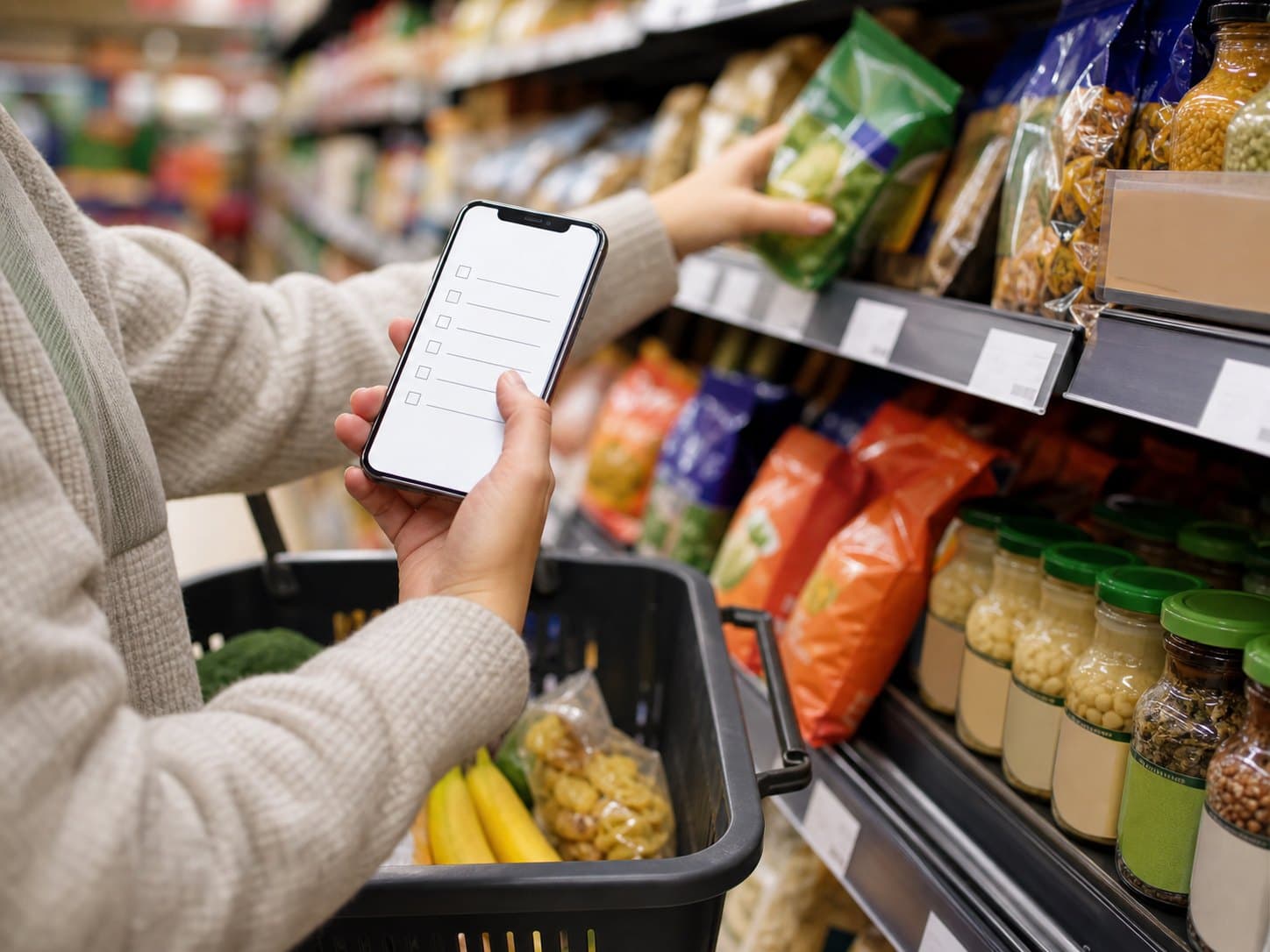 Checking a grocery list before adding extra items