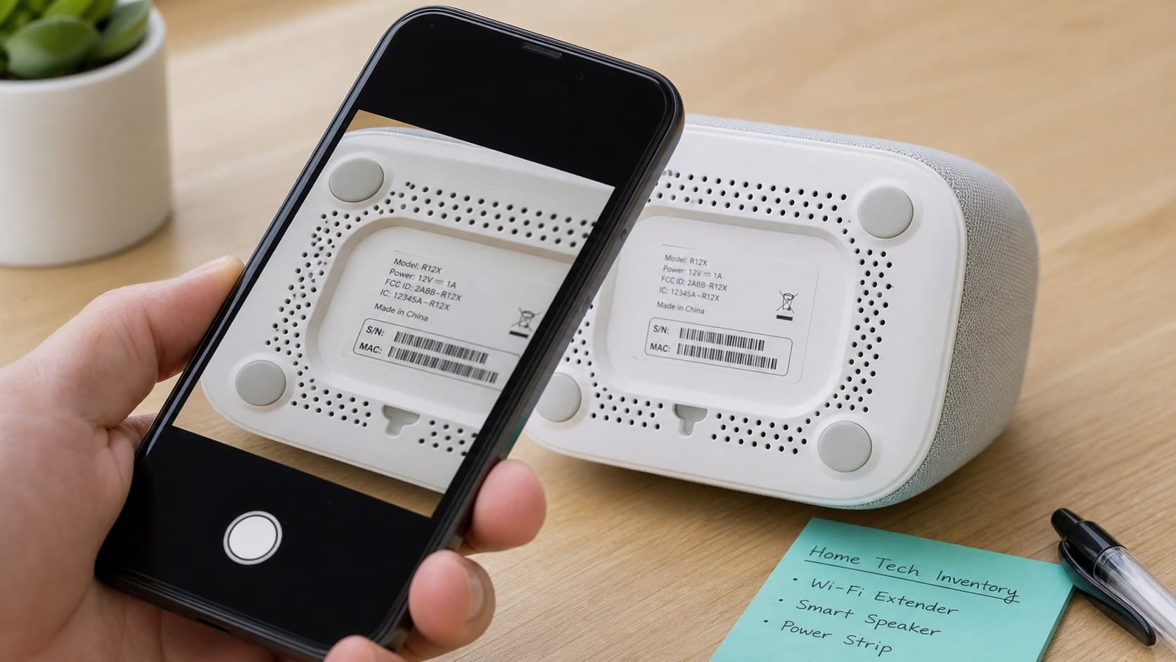 Phone photographing a device serial label