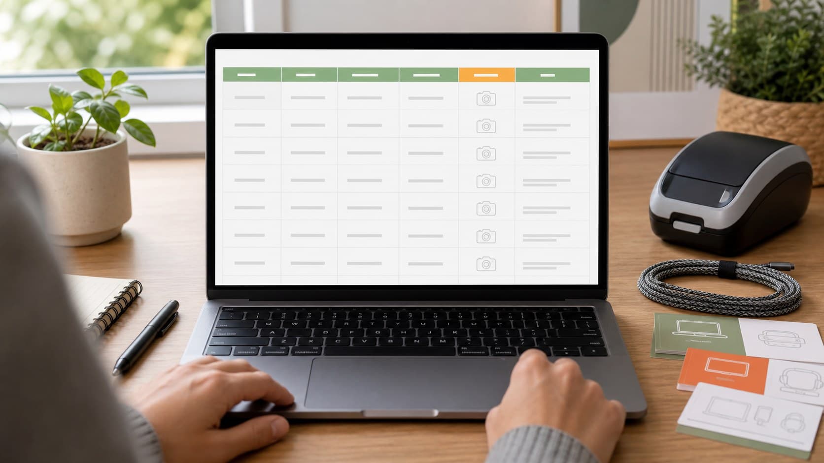 Laptop showing a home tech inventory spreadsheet