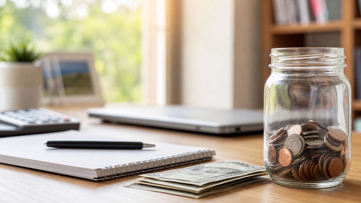 Savings jar with coins