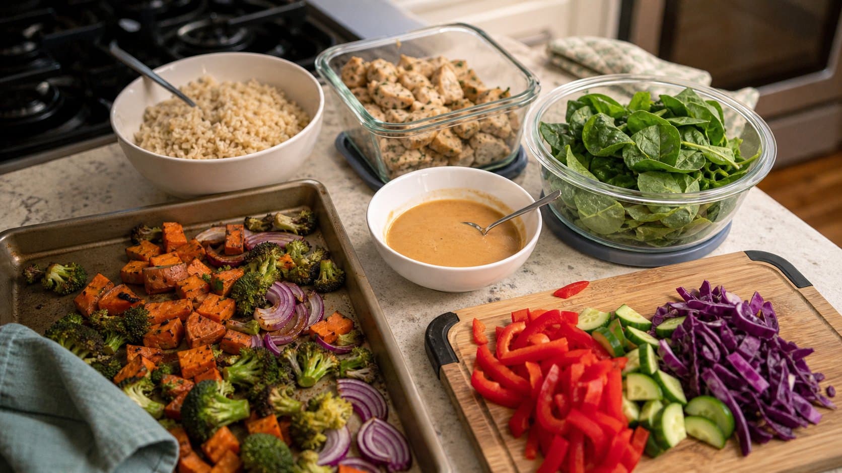 Quick weeknight meal from prepped ingredients