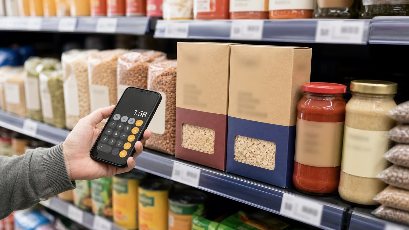 Unit price comparison in grocery aisle
